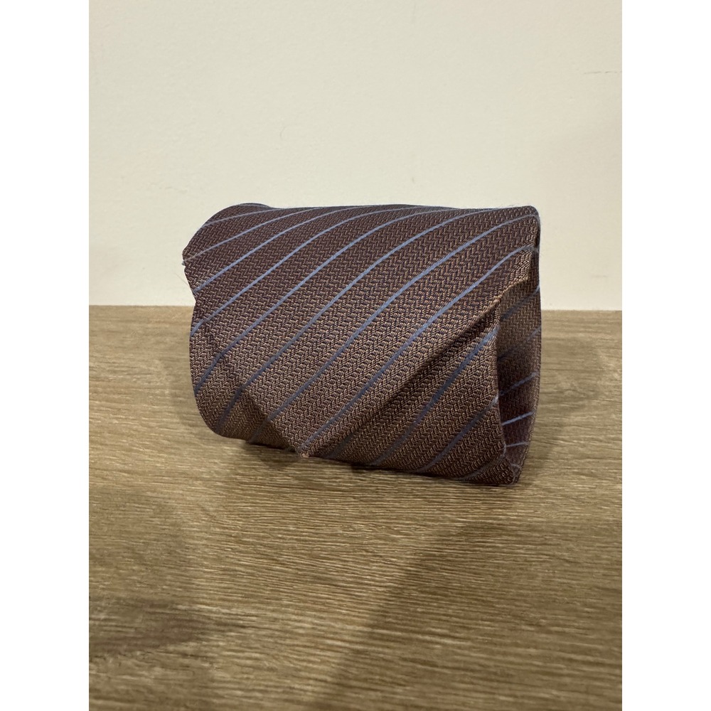 Ermenegildo Zegna Silk Tie Brown Blue Striped Vintage Made in Italy Mens Necktie